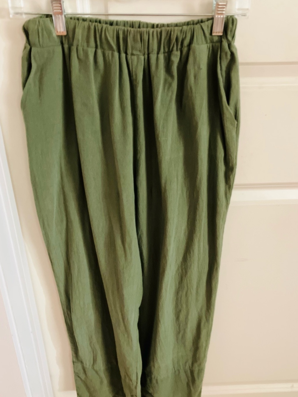 Olive Green Elastic Waist Relaxed Pants